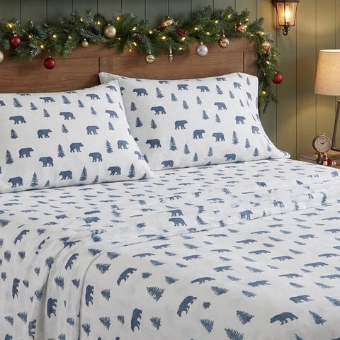 Eddie Bauer two pillowcases and flat sheet spread showing full set coverage