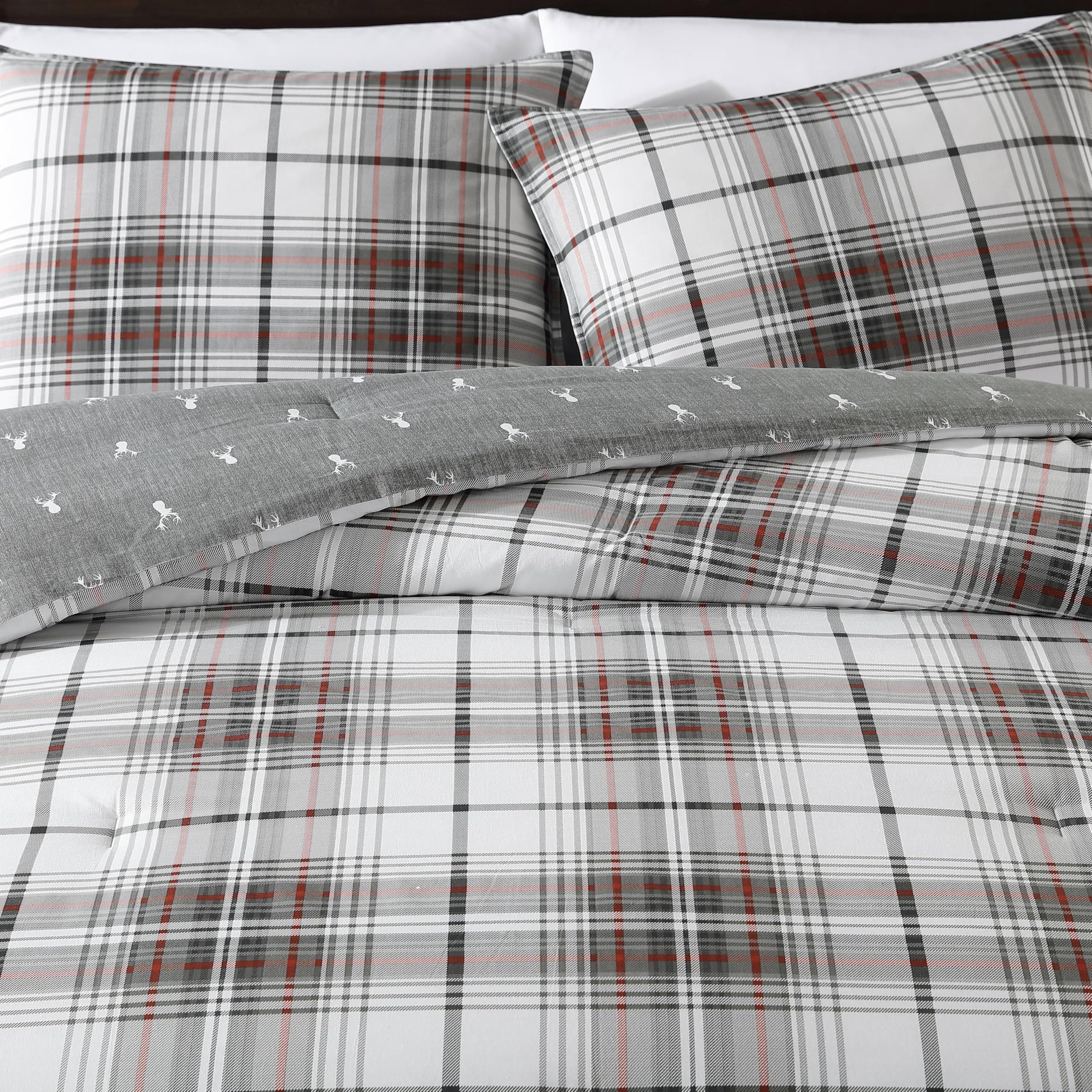 Eddie Bauer plaid pattern overhead emphasizing classic tailored look