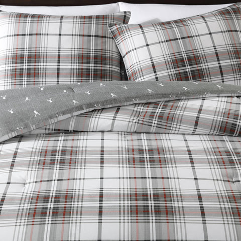 Eddie Bauer plaid pattern overhead emphasizing classic tailored look