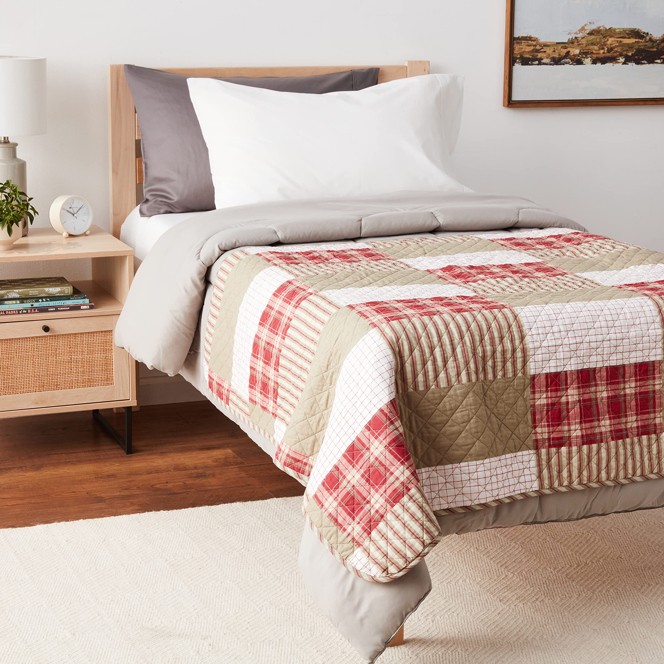 Eddie Bauer plaid throw close-up of quilted cotton texture for soft comfort