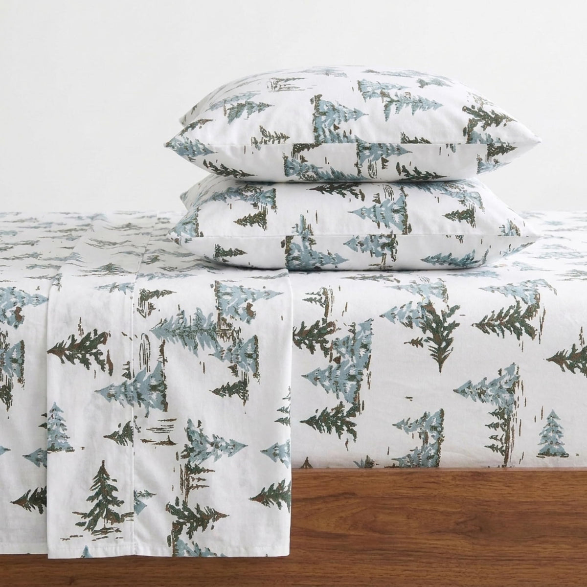 Eddie Bauer folded queen sheet set front view shows pattern and cozy appeal