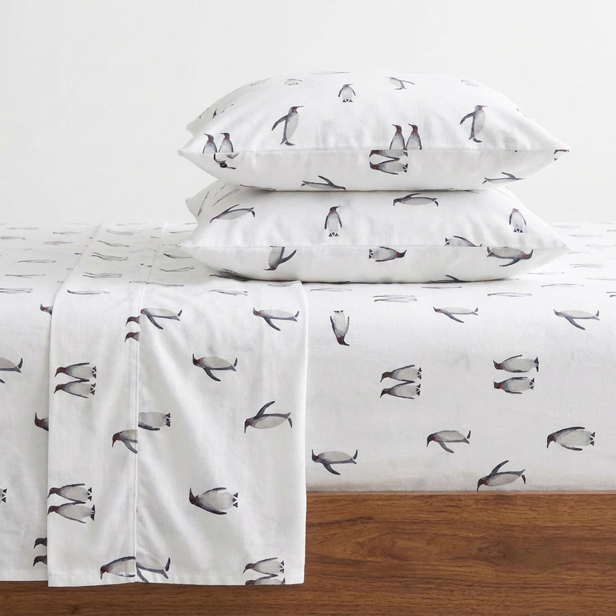 Eddie Bauer front-packaging showing full queen flannel set and brand comfort