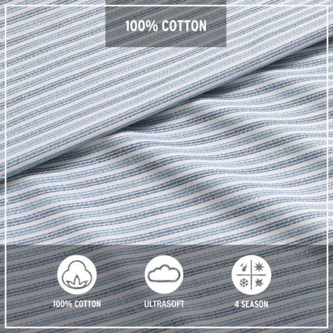 Eddie Bauer ticking-stripe lifestyle setting showing relaxed look for versatile styling
