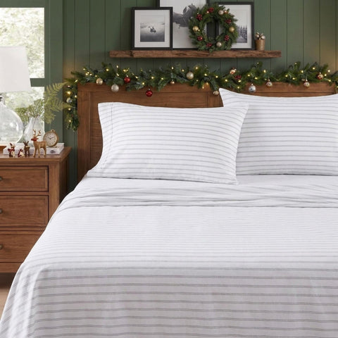 Eddie Bauer close-up of flannel weave and brushed nap showing soft texture and anti-pill finish