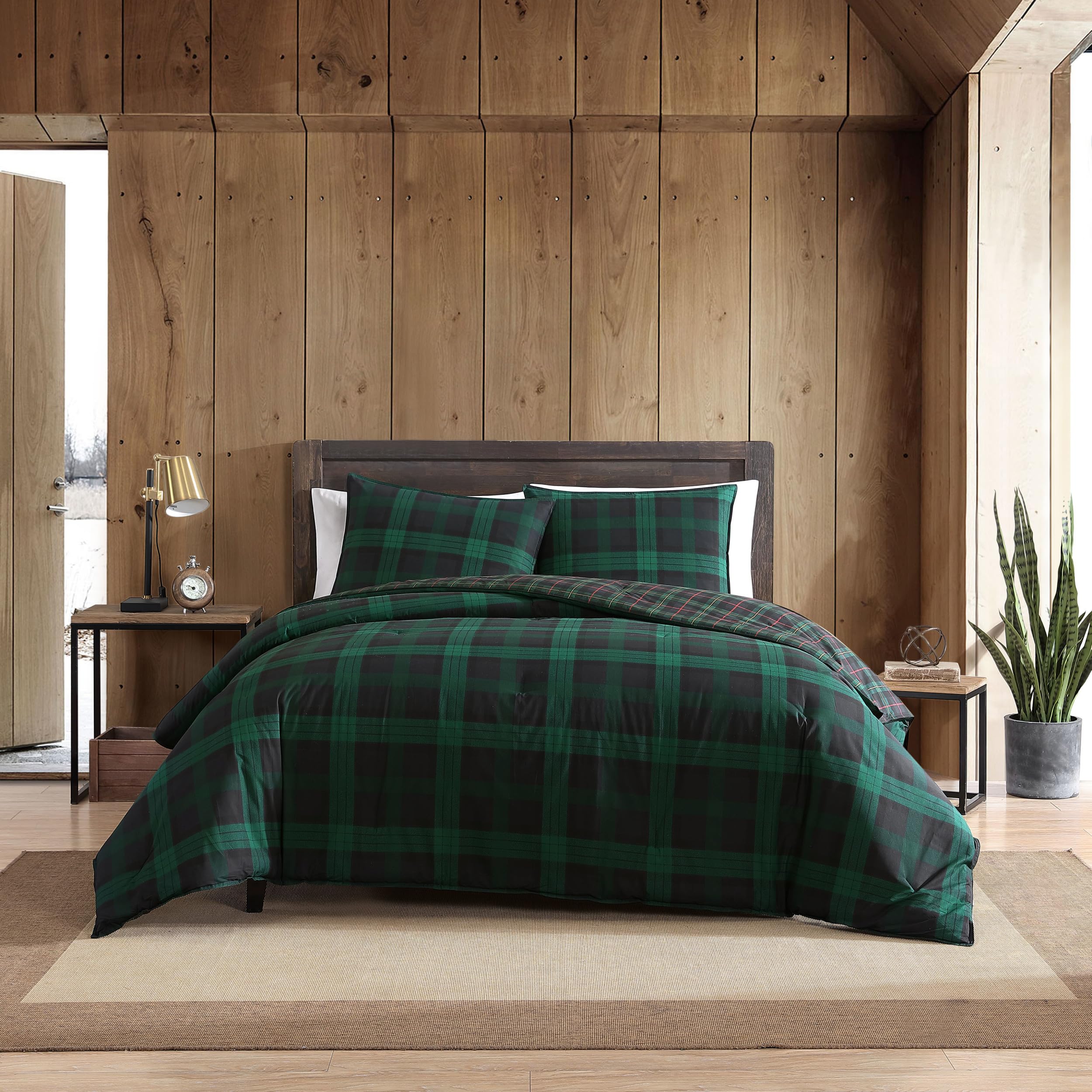 Eddie Bauer front view of tartan duvet cover showing bold plaid and cozy appeal