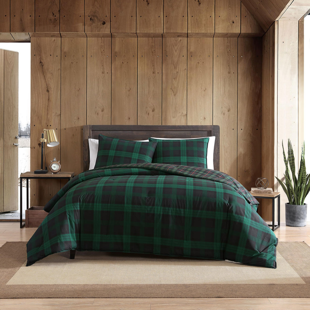 Eddie Bauer front view of tartan duvet cover showing bold plaid and cozy appeal