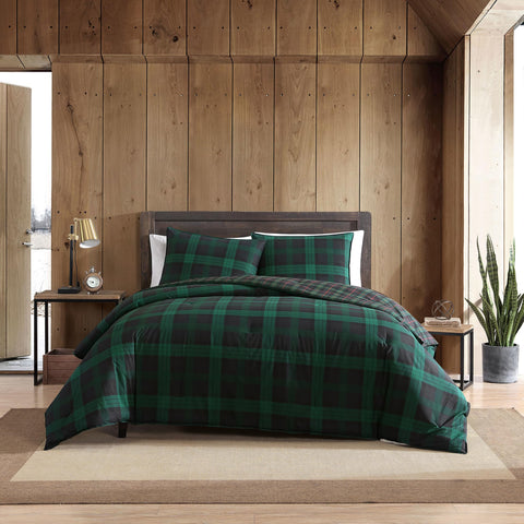 Eddie Bauer front view of tartan duvet cover showing bold plaid and cozy appeal