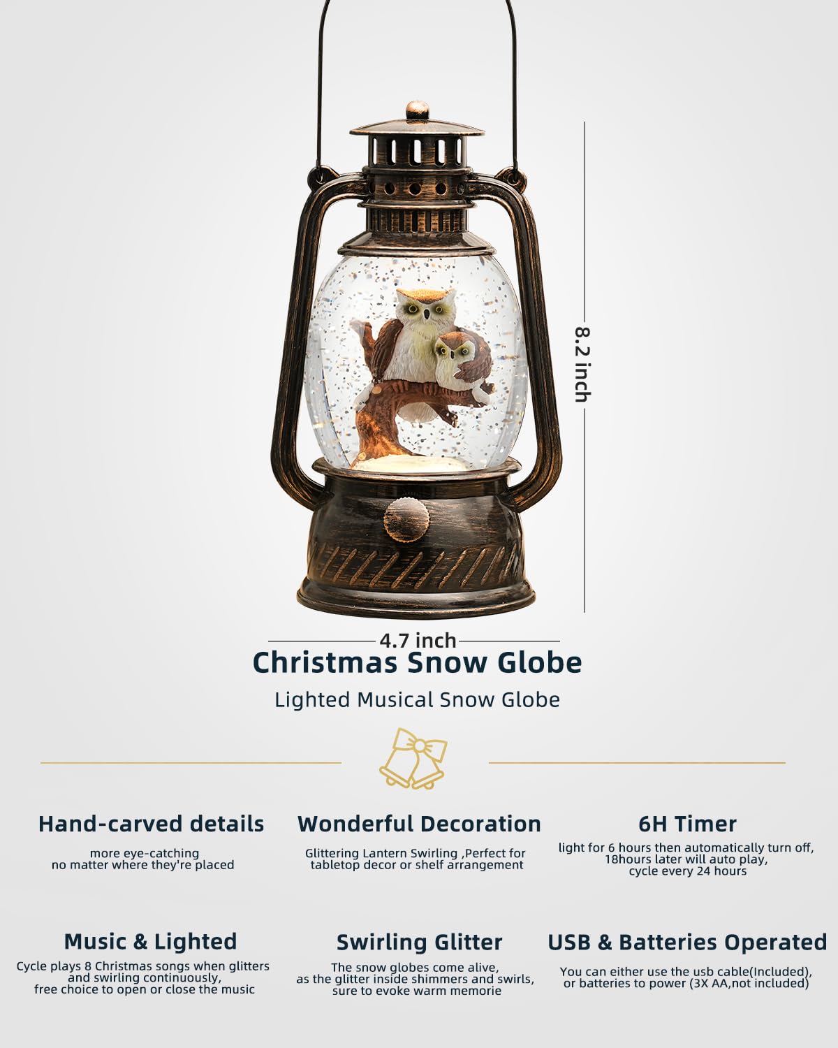 EDDORUNNING swirling glitter in lit globe highlighting cascading snow effect