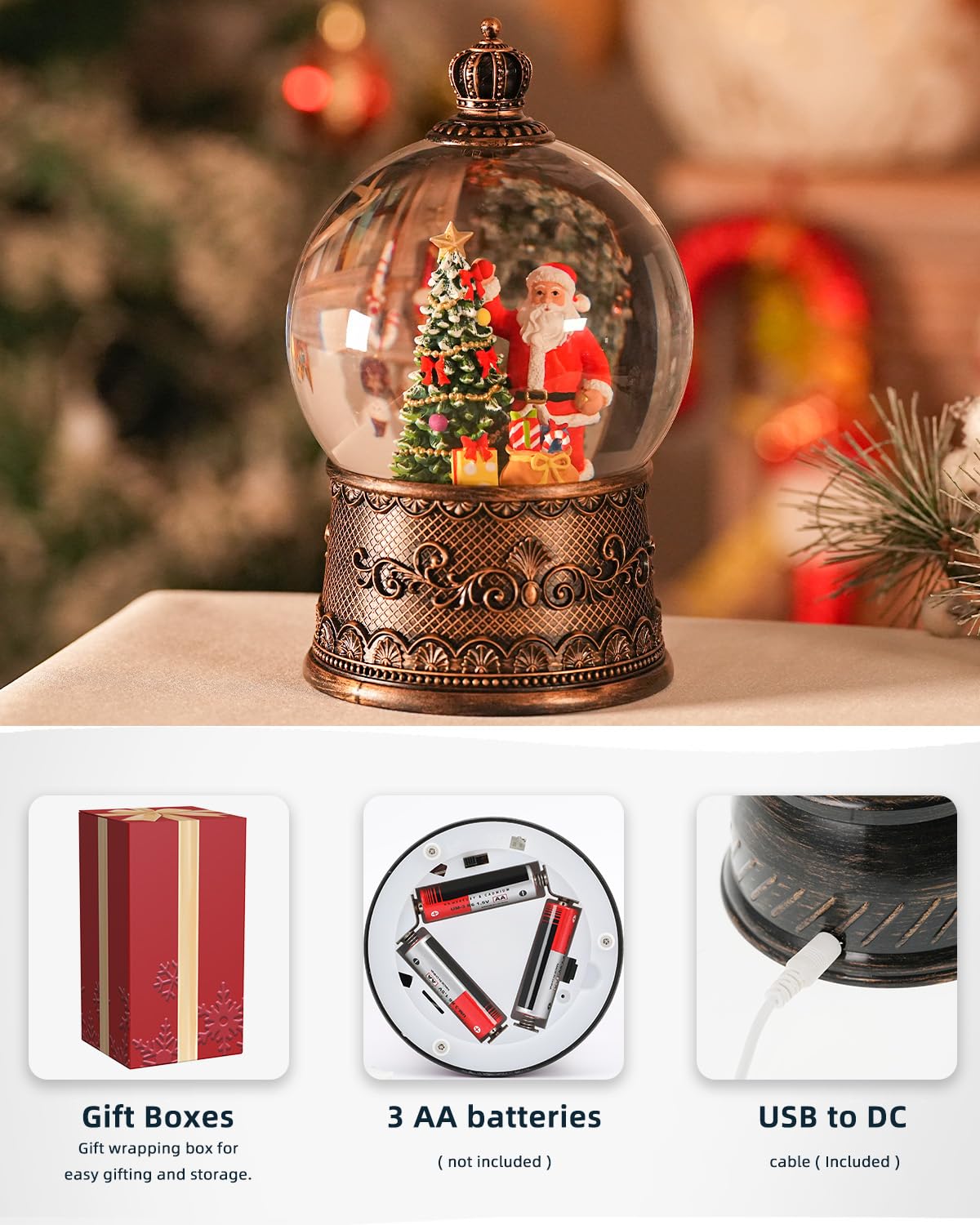 EDDORUNNING glitter swirling inside globe highlighting continuous snowfall effect