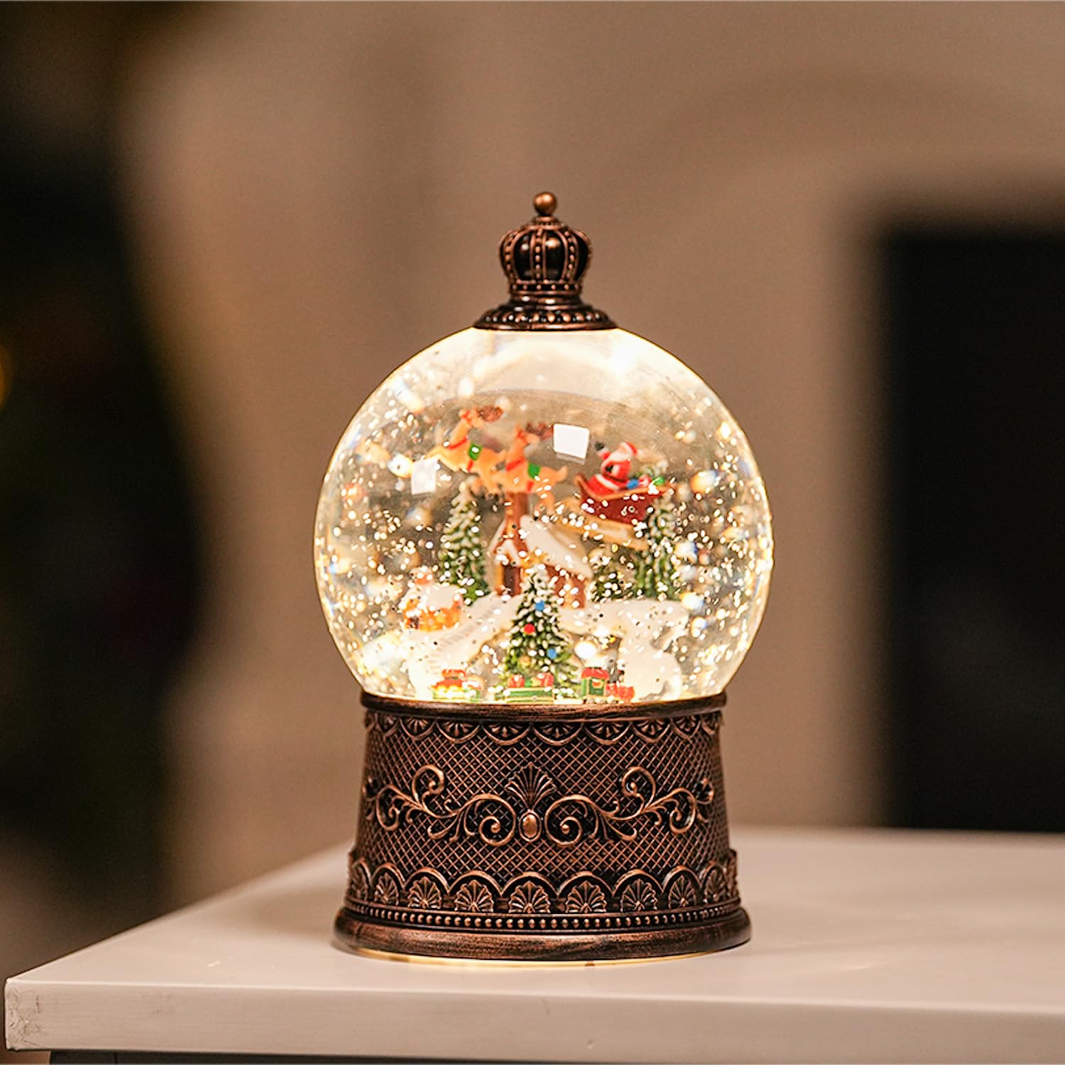 EDDORUNNING globe staged in holiday vignette offering decorative layering benefit