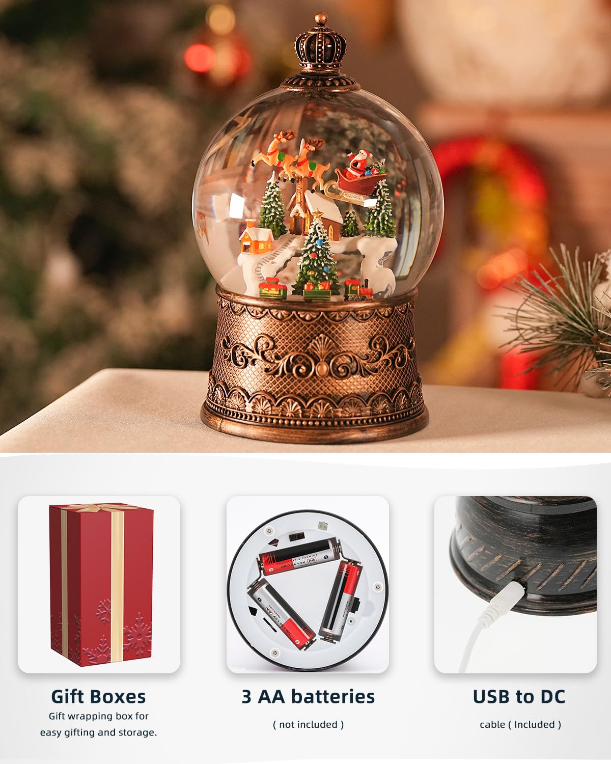 EDDORUNNING lit snow globe in dim room creating cozy holiday ambiance benefit