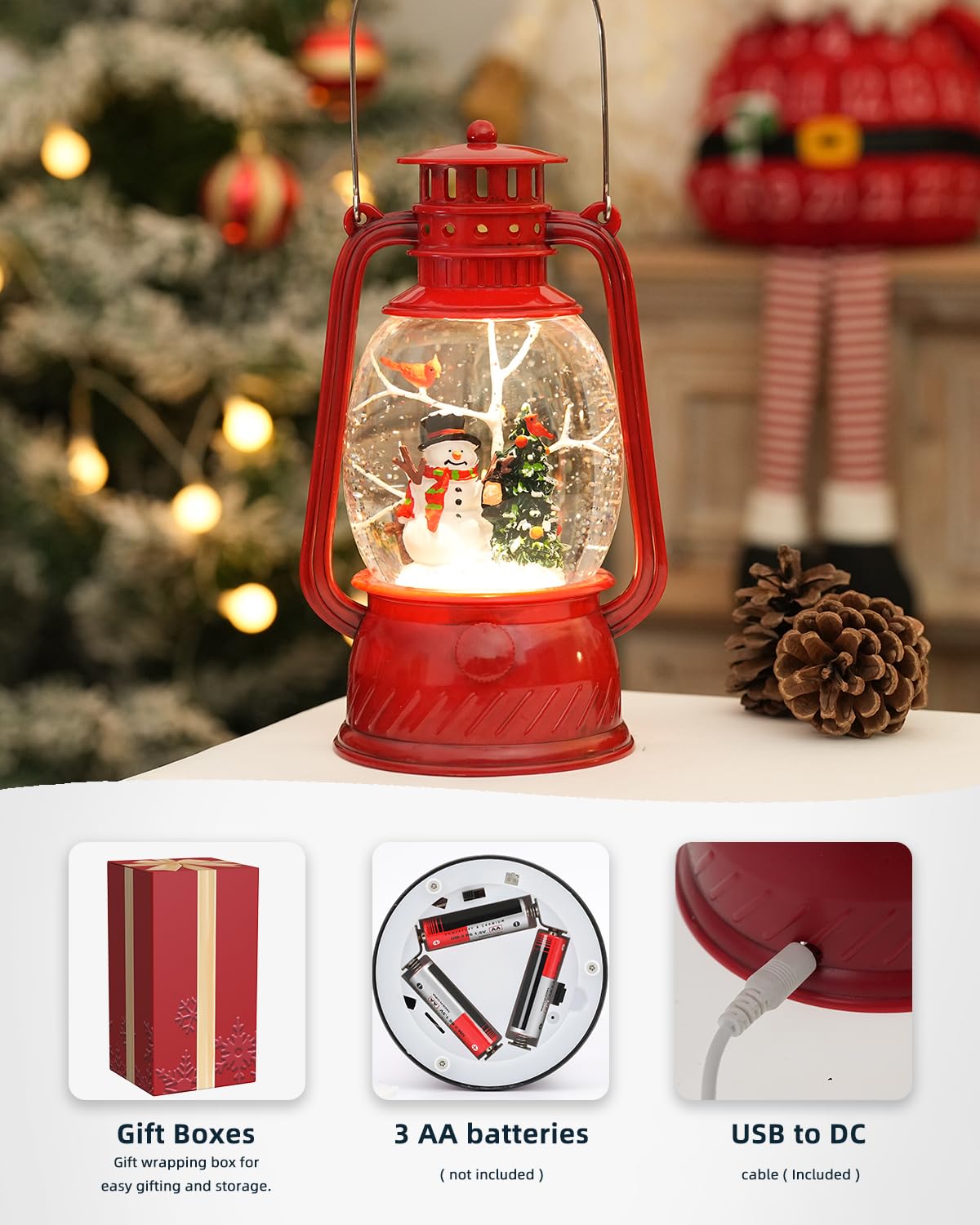 EDDORUNNING snow globe in use on a mantel creating cozy holiday atmosphere
