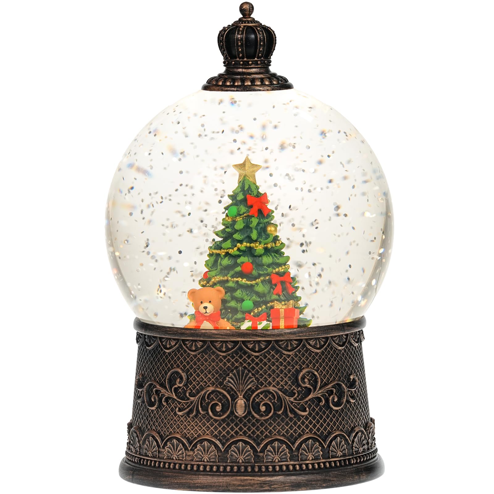 EDDORUNNING snow globe on mantel creating cozy holiday atmosphere