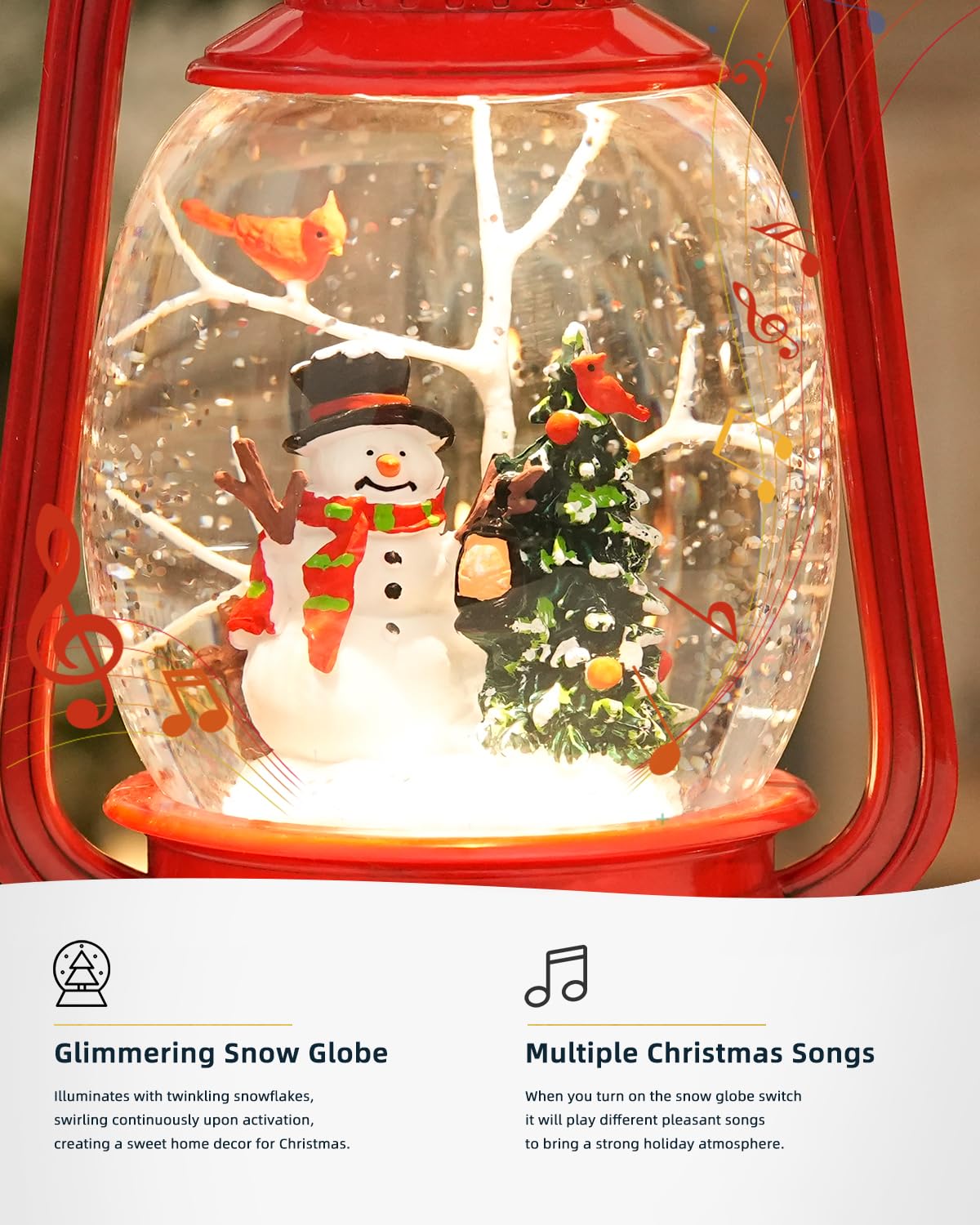 EDDORUNNING snow globe size comparison beside a candle showing compact tabletop fit