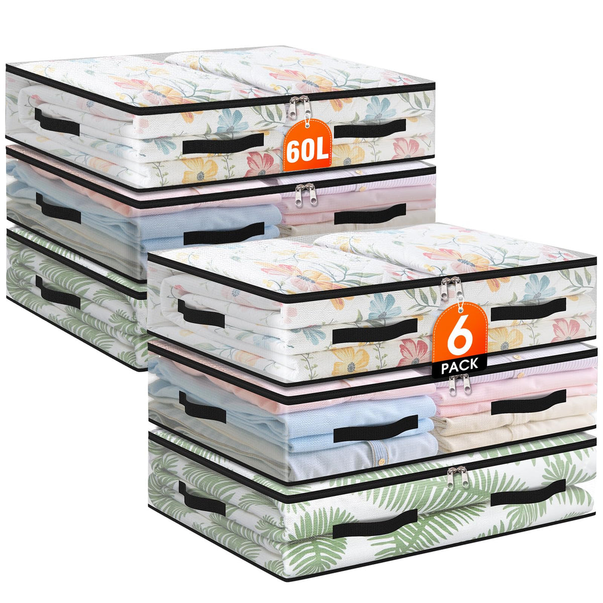 EdenDwell front view of six clear under-bed bags showing compact organization
