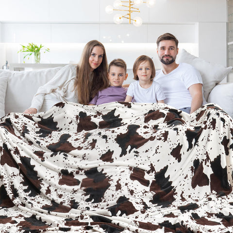 Edenleaf cow blanket front view showing dark brown print and full coverage
