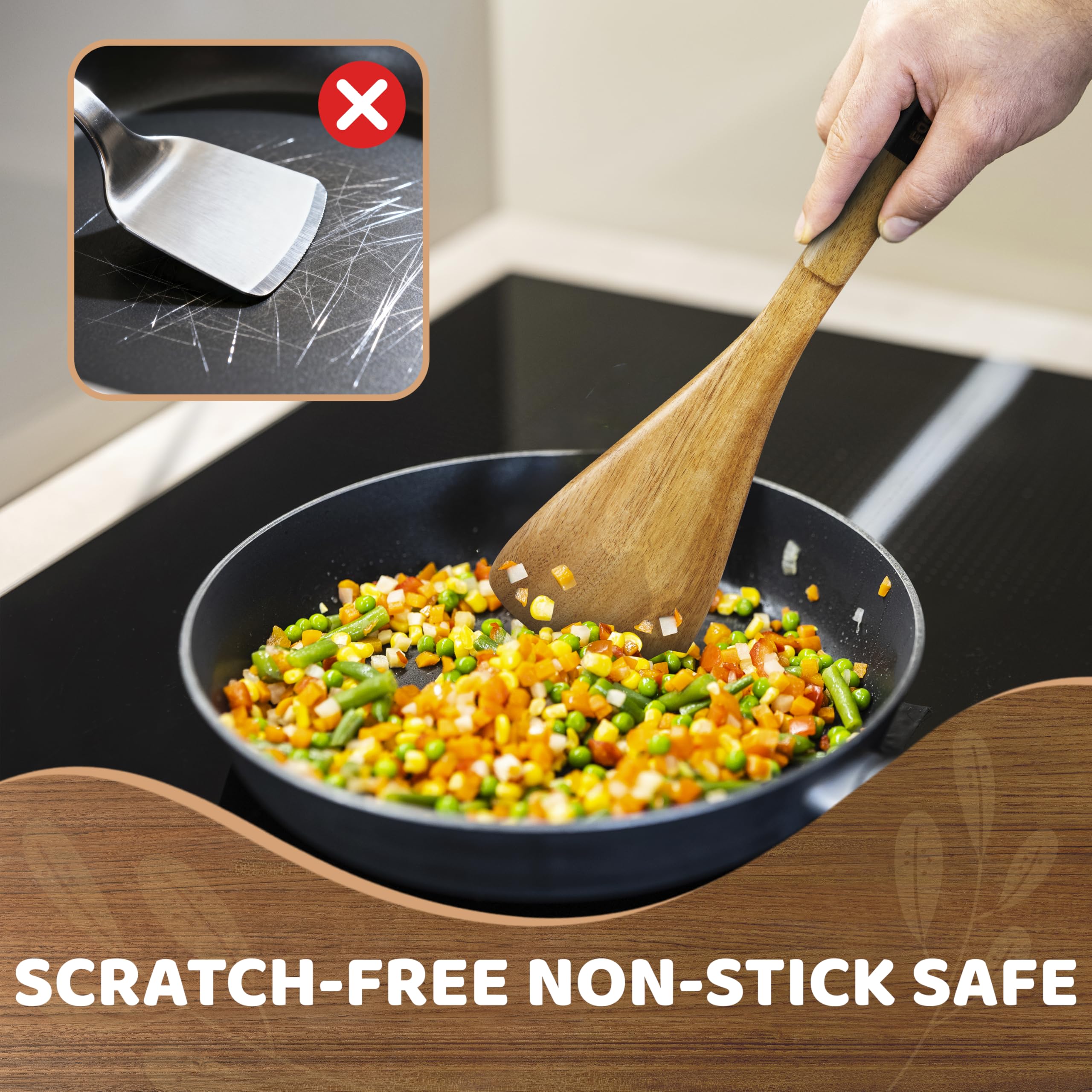 Edergoo stainless tong with wooden tips offering precision and cookware protection