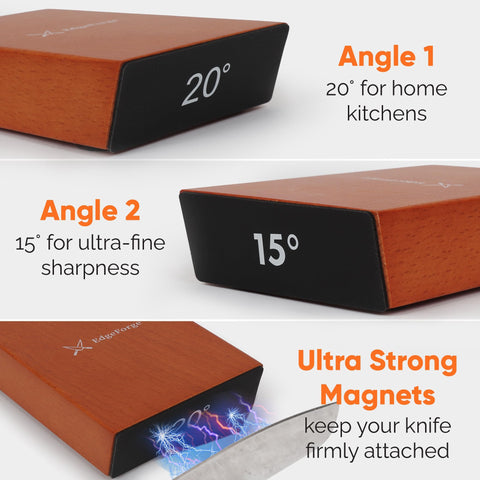 EdgeForge magnetic angle guide holding a knife steady for precise sharpening