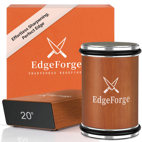 EdgeForge front packaging showing complete sharpening kit and benefits