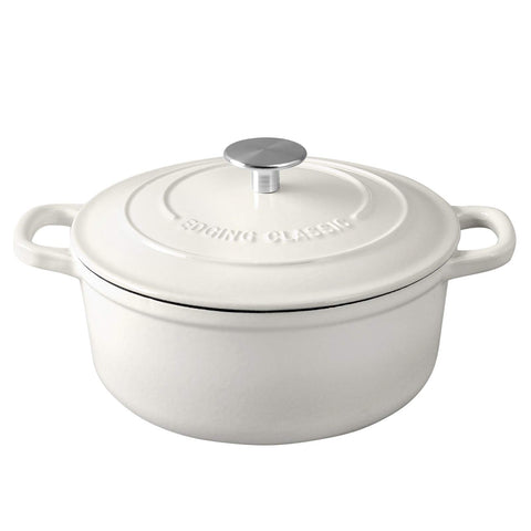 EDGING CASTING front view of white Dutch oven showing capacity and serving-ready look