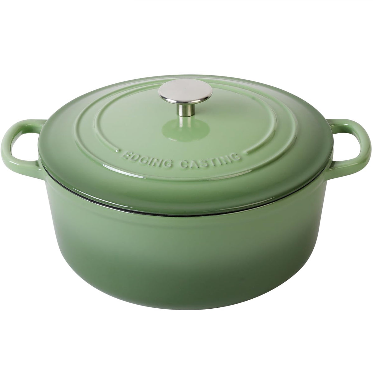 EDGING CASTING front view of pistachio green Dutch oven showing shape and finish for attractive serving