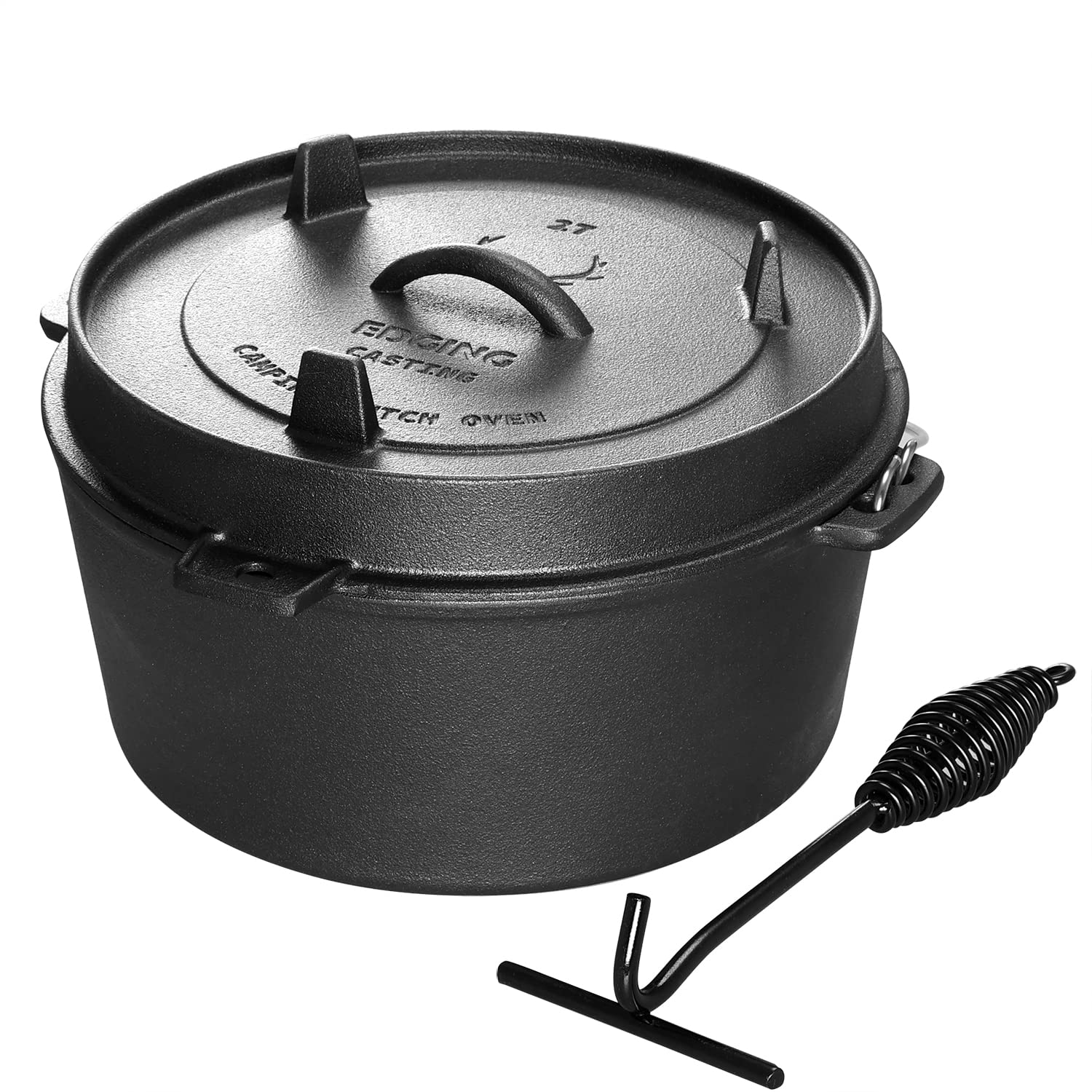 EDGING CASTING front packaging showing pot and tripod, durable camping cookware benefit