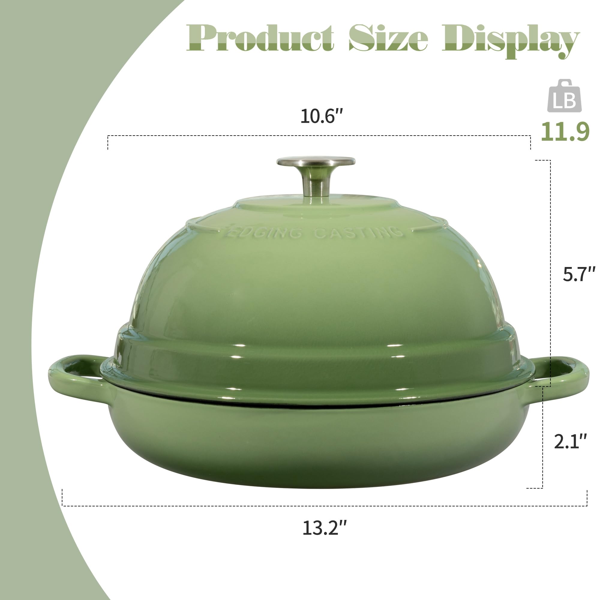 EDGING CASTING lid detail with stainless knob offering high-heat durability and secure grip