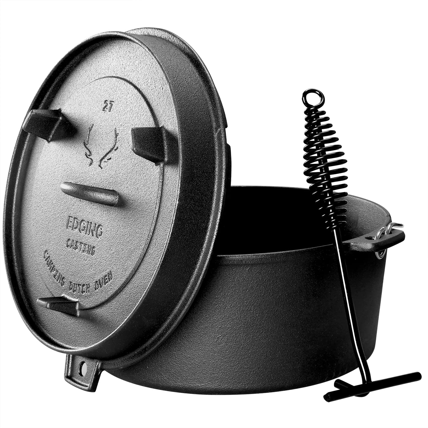 EDGING CASTING pot next to spoon for scale, clear 6-quart capacity benefit