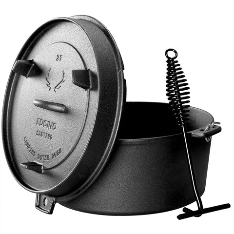 EDGING CASTING pot next to spoon for scale, clear 6-quart capacity benefit