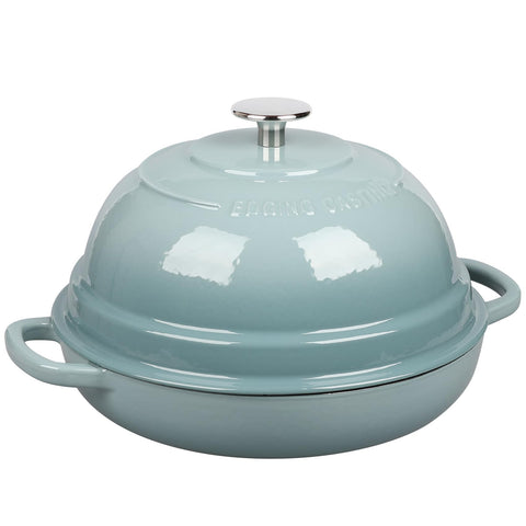 EDGING CASTING white enamel interior detail highlighting nonstick benefits and easy cleanup