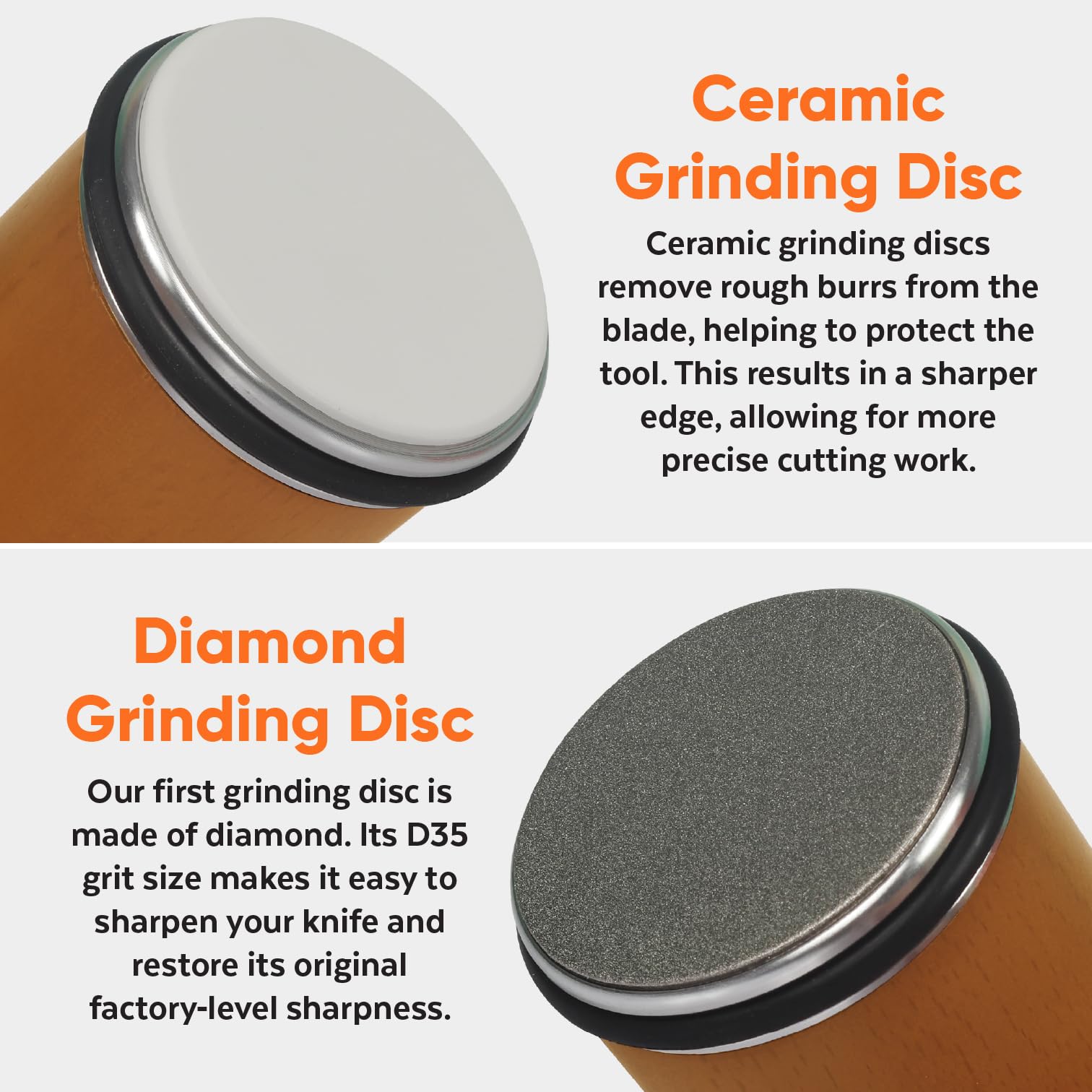 EDOVEN ceramic disc detail highlighting fine grit for edge refinement