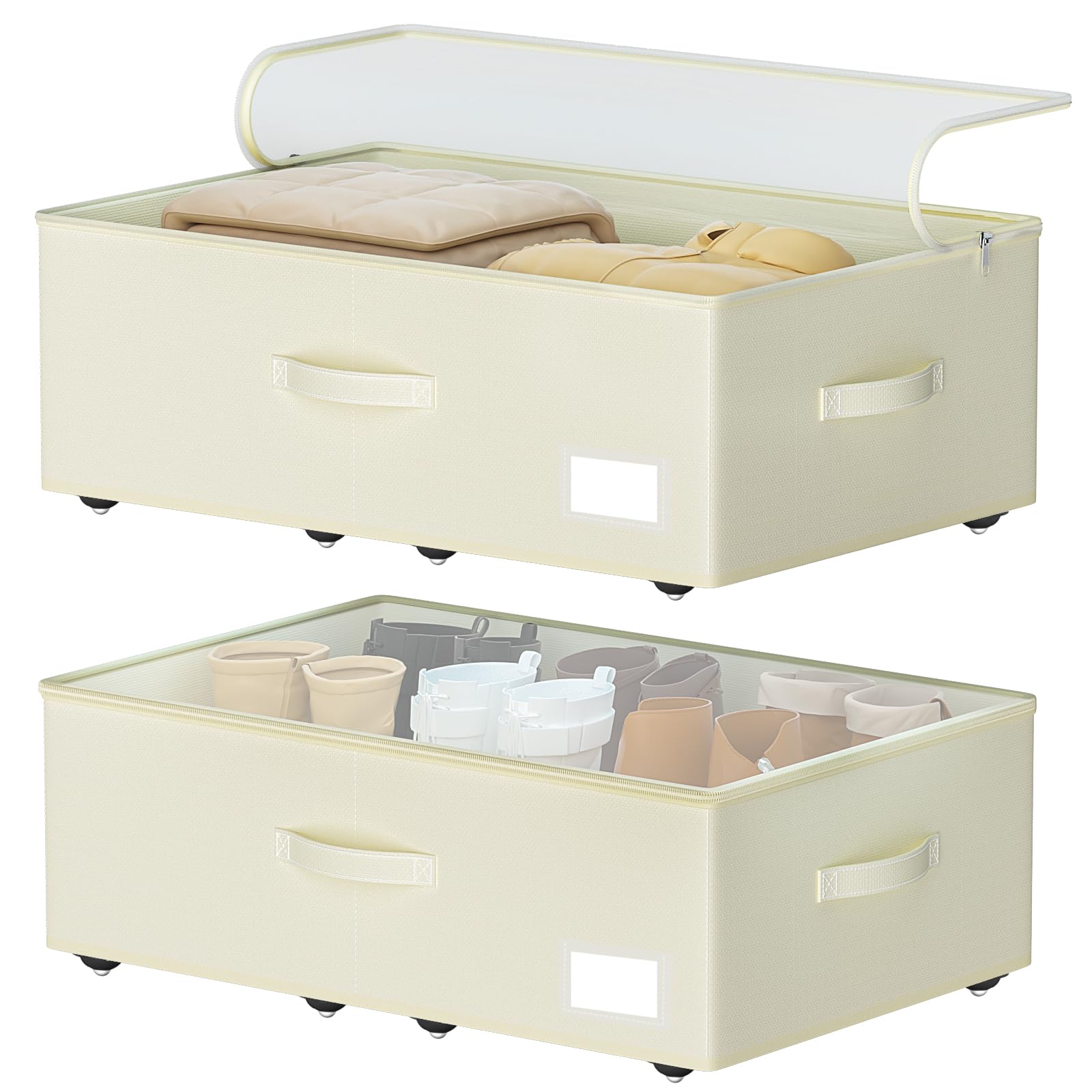 EE-RoomWorld front view of rolling underbed storage showing tidy organization benefit