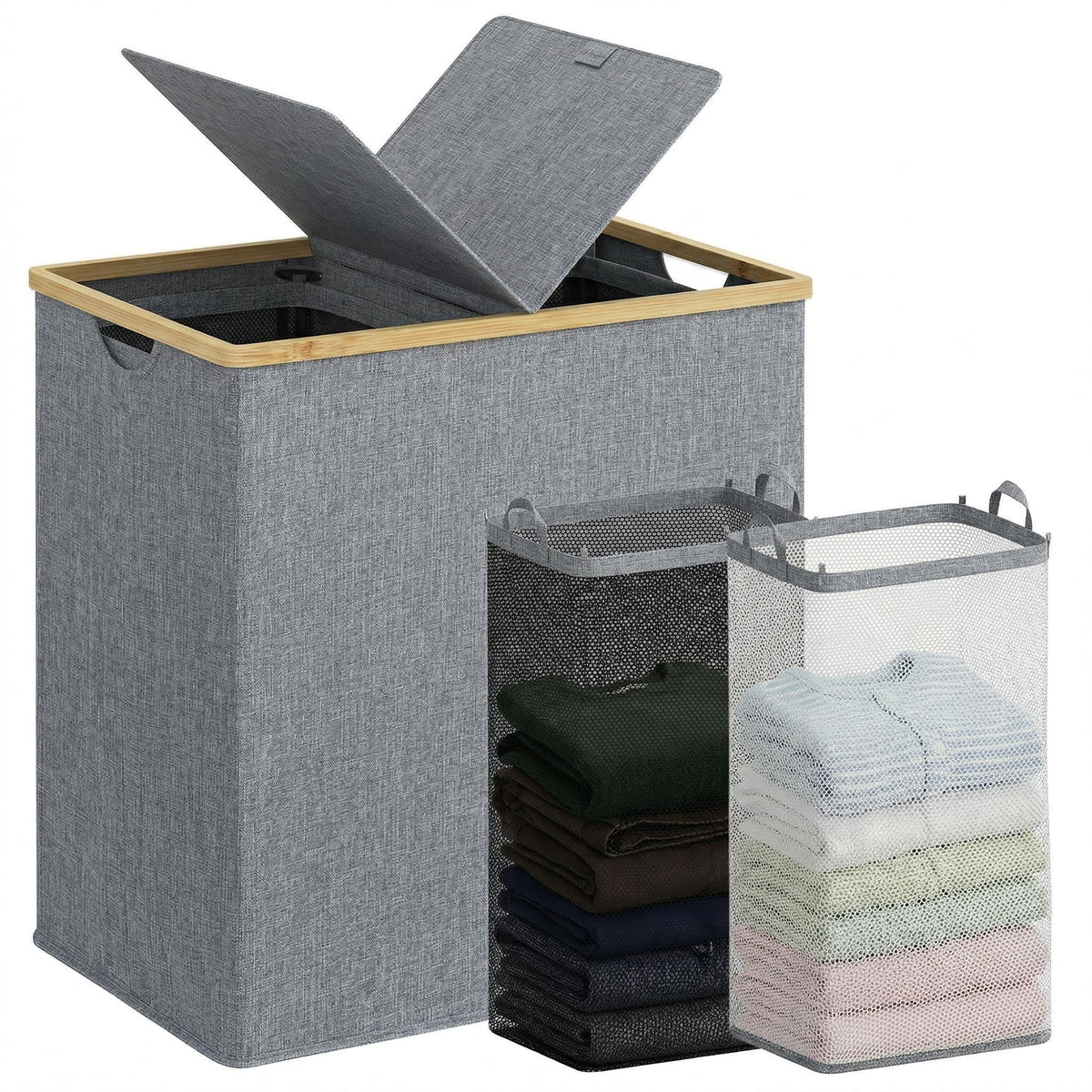 efluky front view of hamper showing neat storage and large capacity