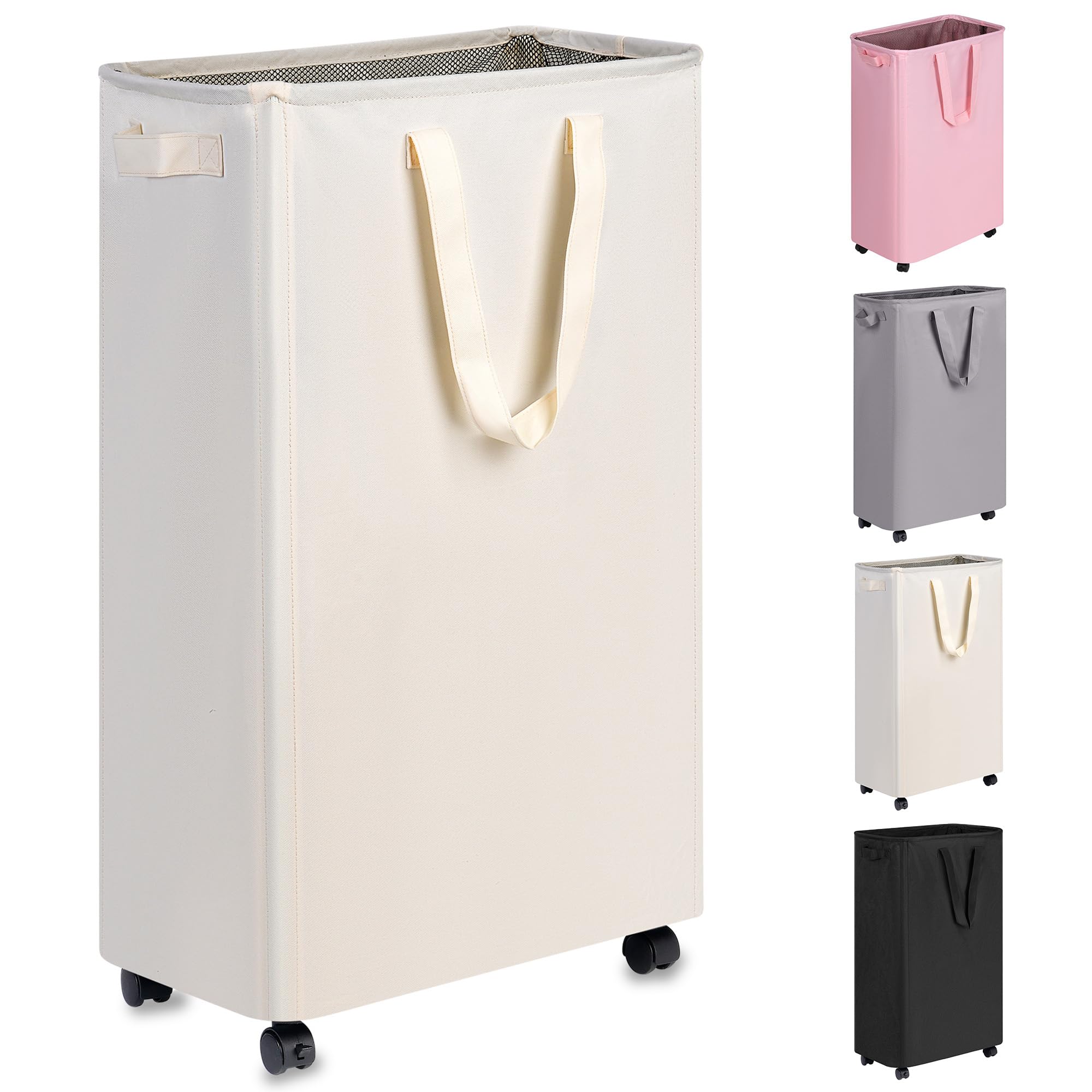 efluky front view slim hamper showing compact profile and beige finish for space-saving