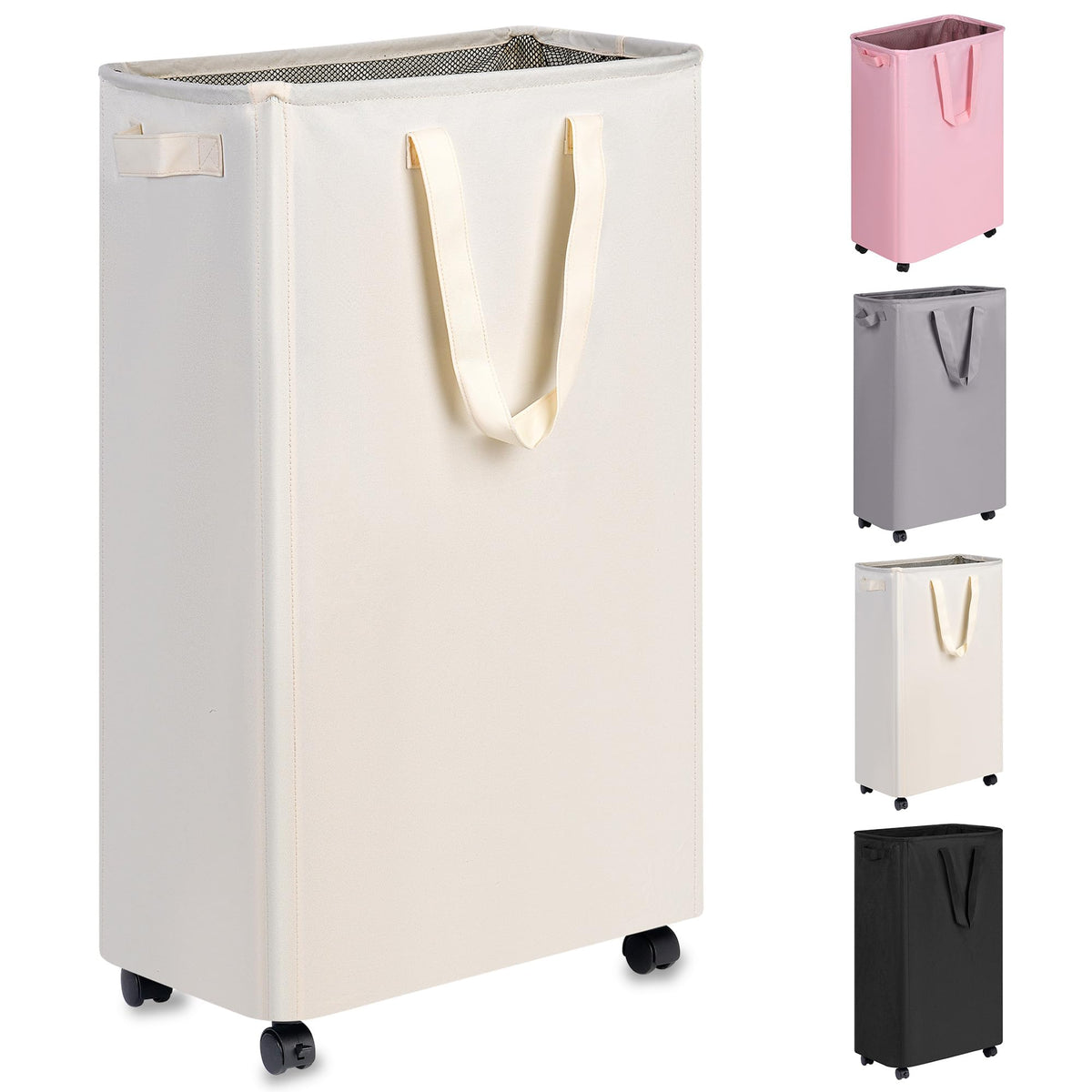efluky front view slim hamper showing compact profile and beige finish for space-saving