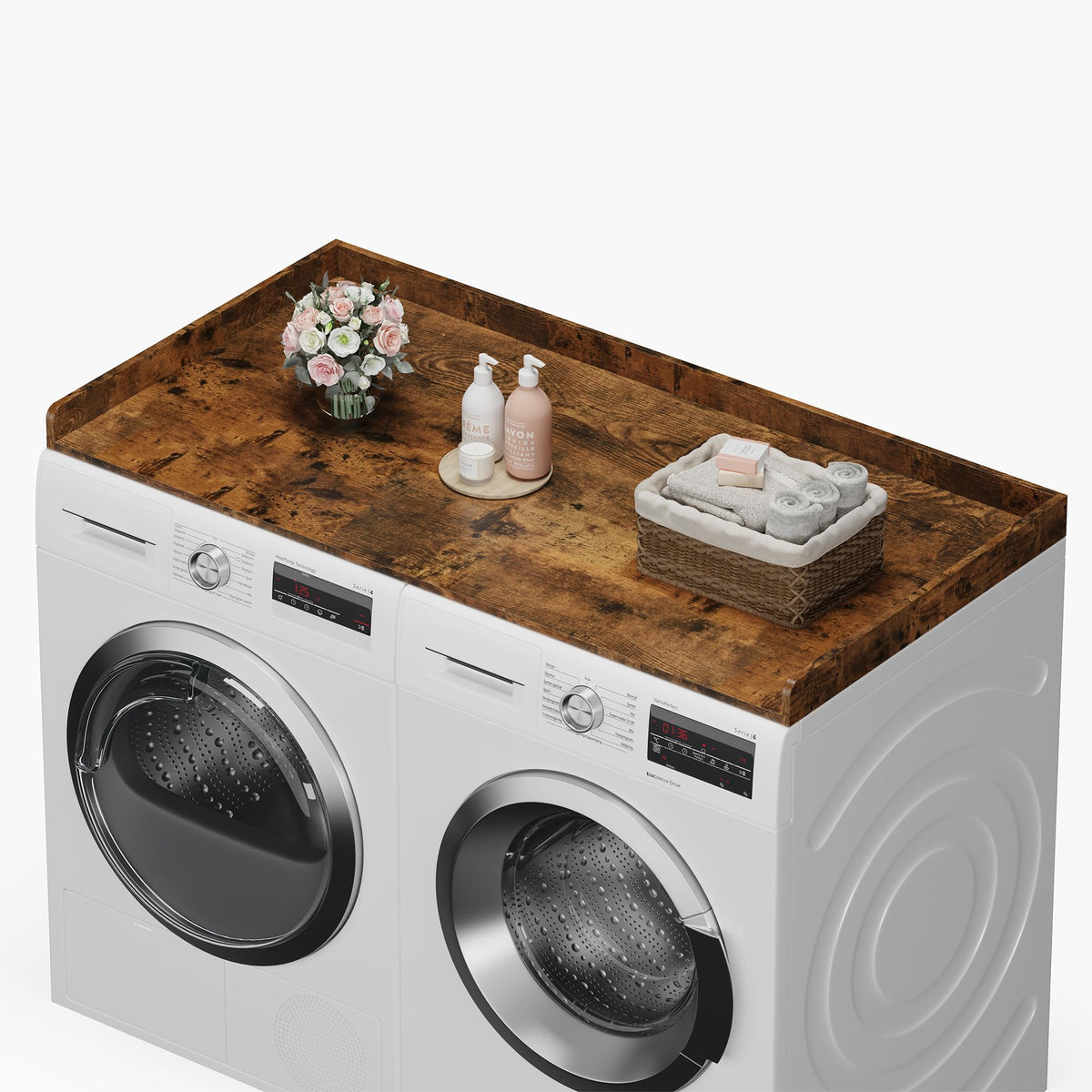 efluky front view on washer dryer provides stable folding surface and neat look
