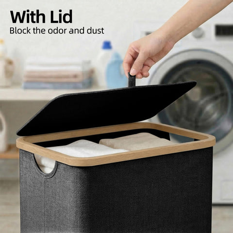 efluky lid closed to conceal clothes and reduce odors for tidier rooms