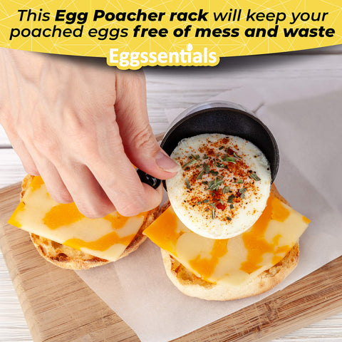 Eggssentials cups lifted from rack ready to serve for neat plating benefit