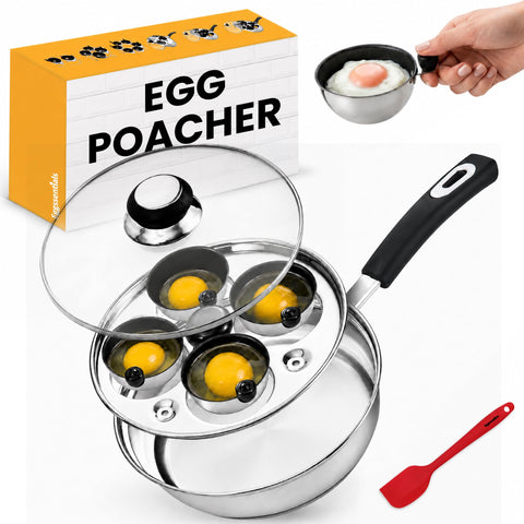 Eggssentials front view of stainless steel poacher showcasing durable design and elegance
