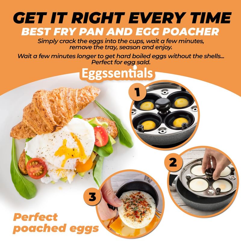 Eggssentials magnetized induction-ready base showing compatibility and even-heat benefit