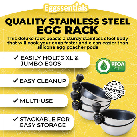 Eggssentials beside measuring cup showing capacity for extra-large eggs benefit