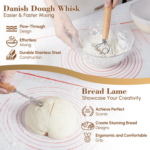 EGHOMZ Danish dough whisk in mixing bowl demonstrating fast lump-free mixing benefit