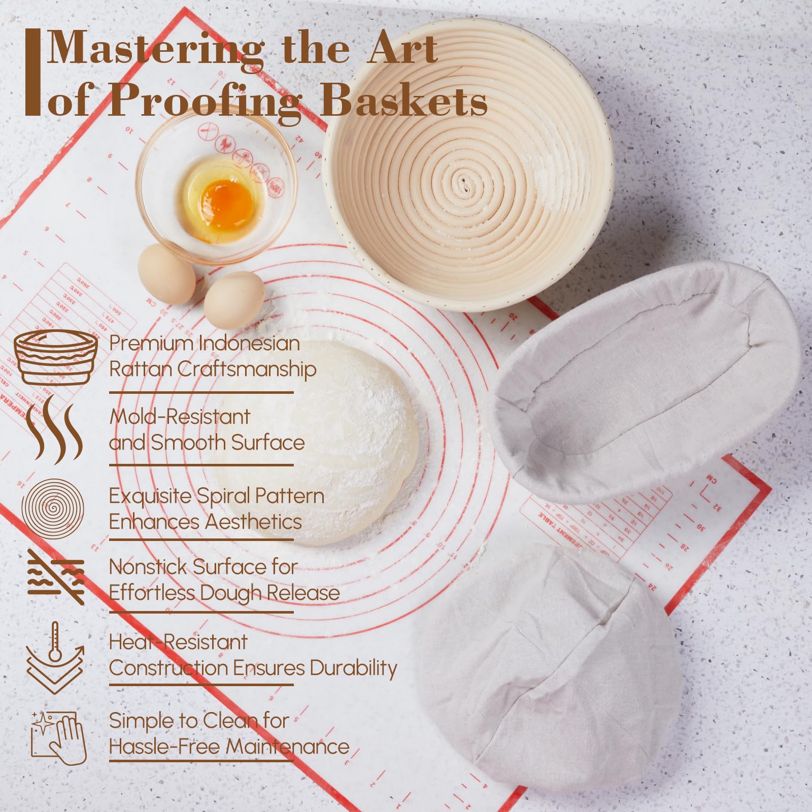 EGHOMZ size comparison showing 9-inch round and 10-inch oval baskets for recipe flexibility benefit