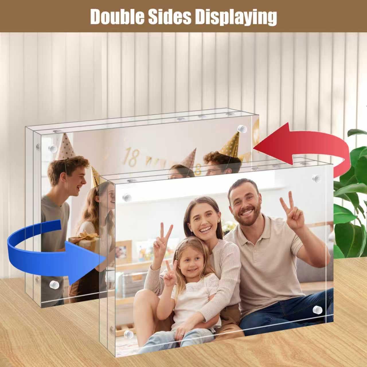 Egofine double-sided float display showing two photos visible at once benefit