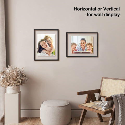 Egofine frame hung portrait in living room showing modern decor benefit