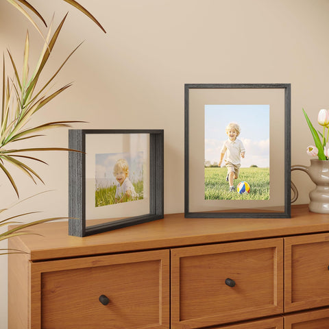 Egofine hands inserting photo between plexiglass showing easy setup benefit