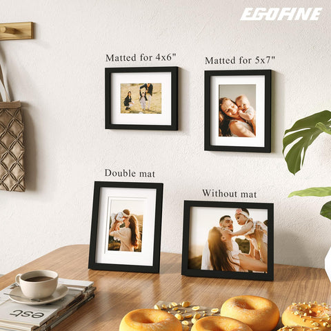 Egofine frame with 5x7 mat displayed demonstrating versatile photo sizing options