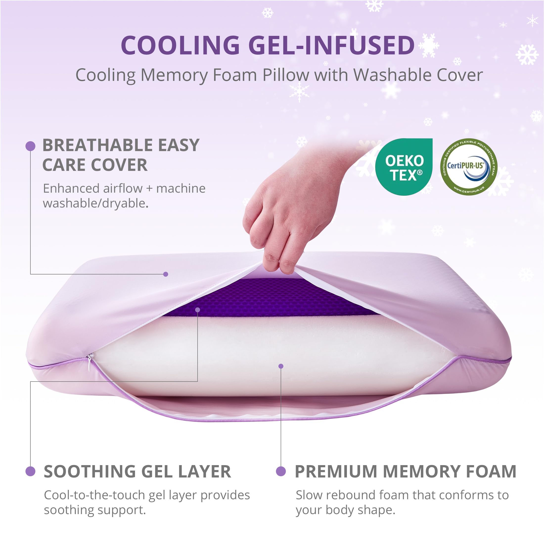 EGOHOME pillow styled on bed showing comfort and cool surface