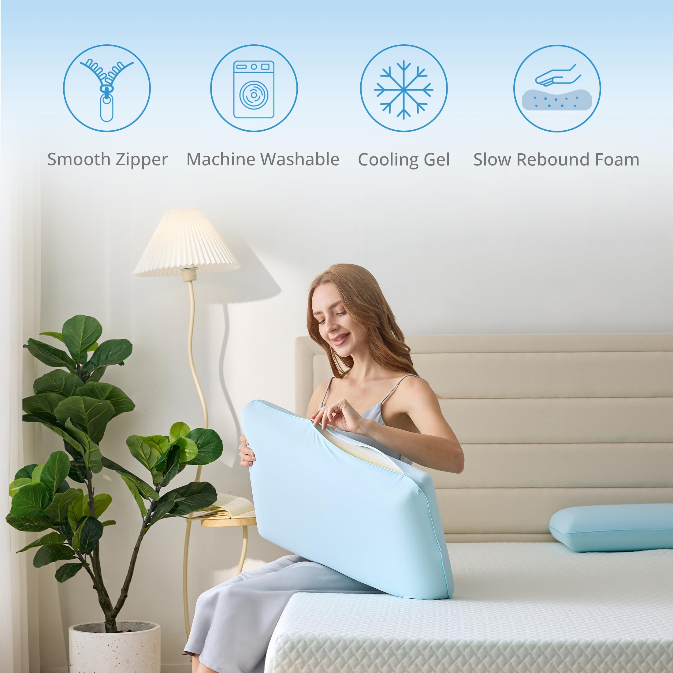 EGOHOME pillow on bed showing size and scale for side sleepers