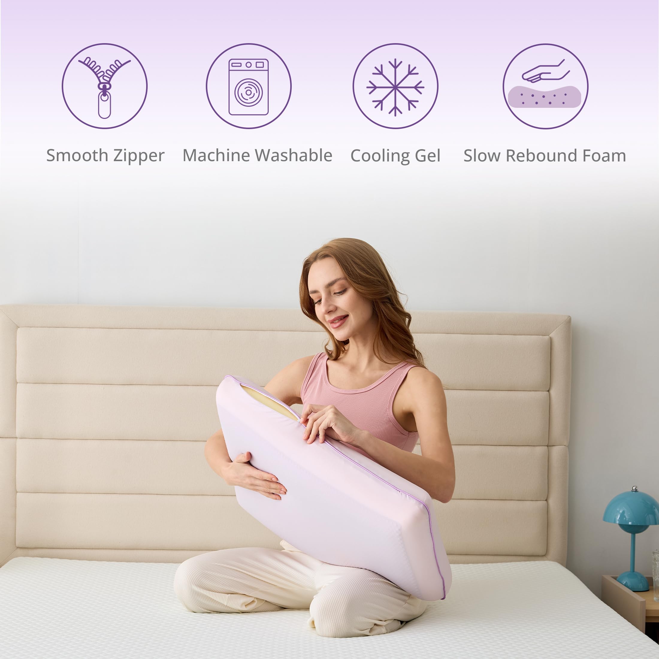 EGOHOME pillow beside ruler showing dimensions and fit